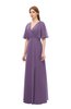ColsBM Dusty Chinese Violet Bridesmaid Dresses Pleated Glamorous Zip up Short Sleeve Floor Length A-line