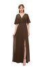 ColsBM Dusty Chocolate Brown Bridesmaid Dresses Pleated Glamorous Zip up Short Sleeve Floor Length A-line
