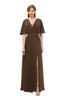 ColsBM Dusty Chocolate Brown Bridesmaid Dresses Pleated Glamorous Zip up Short Sleeve Floor Length A-line