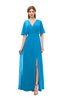 ColsBM Dusty Cornflower Blue Bridesmaid Dresses Pleated Glamorous Zip up Short Sleeve Floor Length A-line
