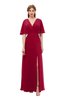 ColsBM Dusty Dark Red Bridesmaid Dresses Pleated Glamorous Zip up Short Sleeve Floor Length A-line