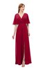 ColsBM Dusty Dark Red Bridesmaid Dresses Pleated Glamorous Zip up Short Sleeve Floor Length A-line
