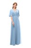 ColsBM Dusty Dusty Blue Bridesmaid Dresses Pleated Glamorous Zip up Short Sleeve Floor Length A-line