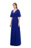 ColsBM Dusty Electric Blue Bridesmaid Dresses Pleated Glamorous Zip up Short Sleeve Floor Length A-line