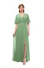 ColsBM Dusty Fair Green Bridesmaid Dresses Pleated Glamorous Zip up Short Sleeve Floor Length A-line