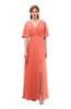 ColsBM Dusty Fusion Coral Bridesmaid Dresses Pleated Glamorous Zip up Short Sleeve Floor Length A-line