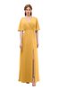 ColsBM Dusty Golden Cream Bridesmaid Dresses Pleated Glamorous Zip up Short Sleeve Floor Length A-line