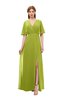 ColsBM Dusty Green Oasis Bridesmaid Dresses Pleated Glamorous Zip up Short Sleeve Floor Length A-line
