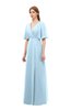 ColsBM Dusty Ice Blue Bridesmaid Dresses Pleated Glamorous Zip up Short Sleeve Floor Length A-line