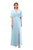 ColsBM Dusty Ice Blue Bridesmaid Dresses Pleated Glamorous Zip up Short Sleeve Floor Length A-line