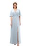 ColsBM Dusty Illusion Blue Bridesmaid Dresses Pleated Glamorous Zip up Short Sleeve Floor Length A-line