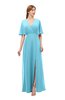 ColsBM Dusty Light Blue Bridesmaid Dresses Pleated Glamorous Zip up Short Sleeve Floor Length A-line