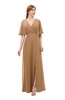 ColsBM Dusty Light Brown Bridesmaid Dresses Pleated Glamorous Zip up Short Sleeve Floor Length A-line