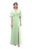 ColsBM Dusty Light Green Bridesmaid Dresses Pleated Glamorous Zip up Short Sleeve Floor Length A-line