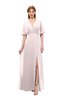 ColsBM Dusty Light Pink Bridesmaid Dresses Pleated Glamorous Zip up Short Sleeve Floor Length A-line