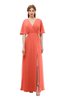 ColsBM Dusty Living Coral Bridesmaid Dresses Pleated Glamorous Zip up Short Sleeve Floor Length A-line