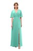 ColsBM Dusty Mint Green Bridesmaid Dresses Pleated Glamorous Zip up Short Sleeve Floor Length A-line