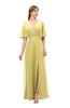 ColsBM Dusty Misted Yellow Bridesmaid Dresses Pleated Glamorous Zip up Short Sleeve Floor Length A-line