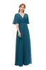 ColsBM Dusty Moroccan Blue Bridesmaid Dresses Pleated Glamorous Zip up Short Sleeve Floor Length A-line