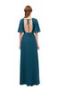 ColsBM Dusty Moroccan Blue Bridesmaid Dresses Pleated Glamorous Zip up Short Sleeve Floor Length A-line