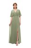 ColsBM Dusty Moss Green Bridesmaid Dresses Pleated Glamorous Zip up Short Sleeve Floor Length A-line