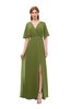 ColsBM Dusty Olive Green Bridesmaid Dresses Pleated Glamorous Zip up Short Sleeve Floor Length A-line
