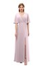ColsBM Dusty Pale Lilac Bridesmaid Dresses Pleated Glamorous Zip up Short Sleeve Floor Length A-line