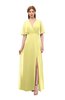 ColsBM Dusty Pastel Yellow Bridesmaid Dresses Pleated Glamorous Zip up Short Sleeve Floor Length A-line