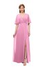 ColsBM Dusty Pink Bridesmaid Dresses Pleated Glamorous Zip up Short Sleeve Floor Length A-line
