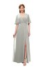 ColsBM Dusty Platinum Bridesmaid Dresses Pleated Glamorous Zip up Short Sleeve Floor Length A-line