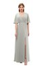 ColsBM Dusty Platinum Bridesmaid Dresses Pleated Glamorous Zip up Short Sleeve Floor Length A-line