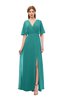 ColsBM Dusty Porcelain Bridesmaid Dresses Pleated Glamorous Zip up Short Sleeve Floor Length A-line