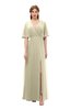 ColsBM Dusty Putty Bridesmaid Dresses Pleated Glamorous Zip up Short Sleeve Floor Length A-line