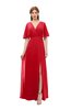 ColsBM Dusty Red Bridesmaid Dresses Pleated Glamorous Zip up Short Sleeve Floor Length A-line