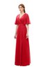 ColsBM Dusty Red Bridesmaid Dresses Pleated Glamorous Zip up Short Sleeve Floor Length A-line