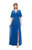 ColsBM Dusty Royal Blue Bridesmaid Dresses Pleated Glamorous Zip up Short Sleeve Floor Length A-line