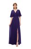 ColsBM Dusty Royal Purple Bridesmaid Dresses Pleated Glamorous Zip up Short Sleeve Floor Length A-line