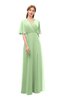 ColsBM Dusty Sage Green Bridesmaid Dresses Pleated Glamorous Zip up Short Sleeve Floor Length A-line