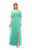 ColsBM Dusty Seafoam Green Bridesmaid Dresses Pleated Glamorous Zip up Short Sleeve Floor Length A-line