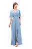 ColsBM Dusty Sky Blue Bridesmaid Dresses Pleated Glamorous Zip up Short Sleeve Floor Length A-line