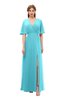 ColsBM Dusty Turquoise Bridesmaid Dresses Pleated Glamorous Zip up Short Sleeve Floor Length A-line