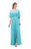 ColsBM Dusty Turquoise Bridesmaid Dresses Pleated Glamorous Zip up Short Sleeve Floor Length A-line