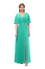ColsBM Dusty Viridian Green Bridesmaid Dresses Pleated Glamorous Zip up Short Sleeve Floor Length A-line