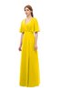 ColsBM Dusty Yellow Bridesmaid Dresses Pleated Glamorous Zip up Short Sleeve Floor Length A-line