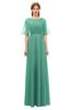 ColsBM Ricki Beryl Green Bridesmaid Dresses Floor Length Zipper Elbow Length Sleeve Glamorous Pleated Jewel