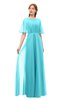ColsBM Ricki Blue Radiance Bridesmaid Dresses Floor Length Zipper Elbow Length Sleeve Glamorous Pleated Jewel