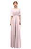 ColsBM Ricki Blush Bridesmaid Dresses Floor Length Zipper Elbow Length Sleeve Glamorous Pleated Jewel