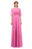 ColsBM Ricki Carnation Pink Bridesmaid Dresses Floor Length Zipper Elbow Length Sleeve Glamorous Pleated Jewel