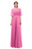 ColsBM Ricki Carnation Pink Bridesmaid Dresses Floor Length Zipper Elbow Length Sleeve Glamorous Pleated Jewel