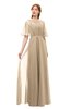 ColsBM Ricki Champagne Bridesmaid Dresses Floor Length Zipper Elbow Length Sleeve Glamorous Pleated Jewel